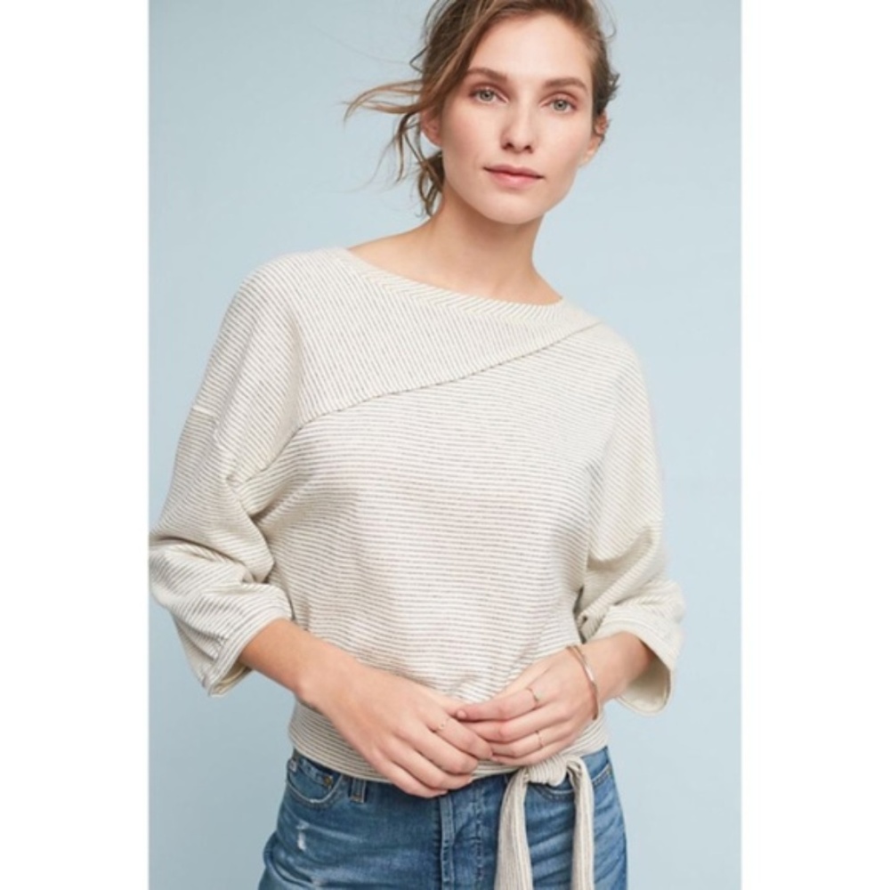 Anthro Postmark Striped Tie-Front Sweatshirt Sz M